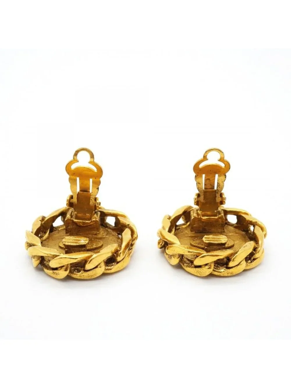 Chanel Earrings Vintage CC Logo Gold Plated Rhinestone